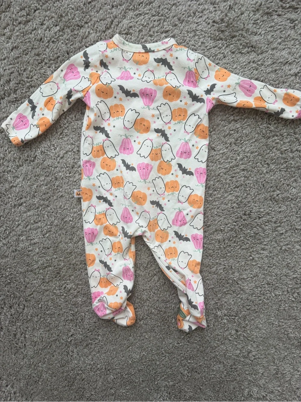 Holiday Ghost & Pumpkin Zip-Front Footed Pajama - White with Orange & Pink